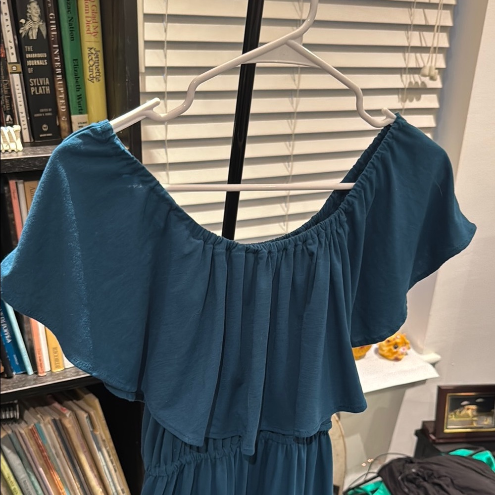 Teal Off-Shoulder Maxi Dress